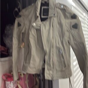 Free People Light Gray Leather Jacket
